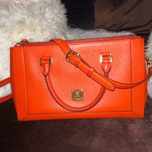 MCM orange 3 compartment, hands and crossbody bag, A++ condition looks brand new